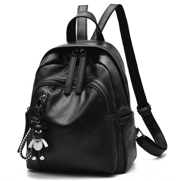 Casual γυναικείο σακίδιο πλάτης με τσέπες σε μαύρο χρώμα