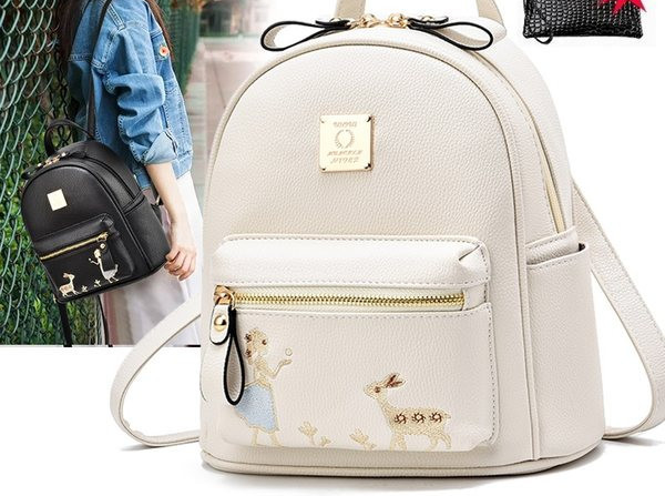 Νέο μοντέλο γυναικείο σακίδιο πλάτης με κέντημα - λευκό και μαύρο χρώμα