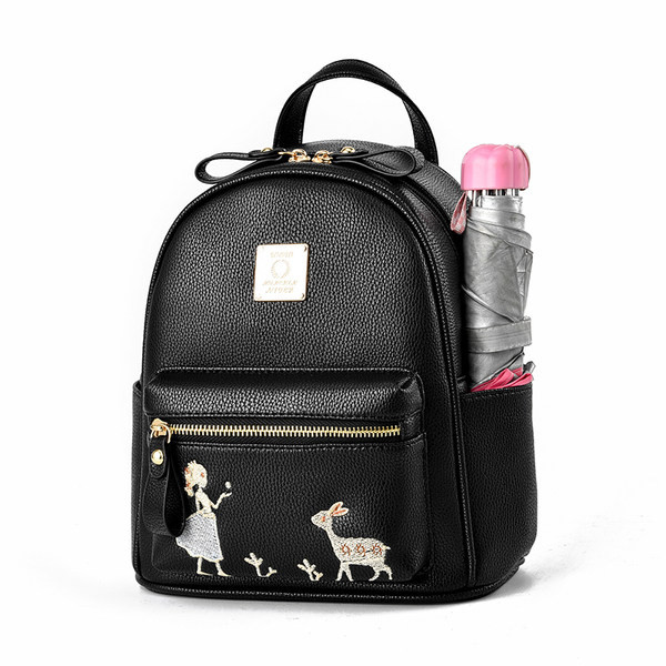 Νέο μοντέλο γυναικείο σακίδιο πλάτης με κέντημα - λευκό και μαύρο χρώμα