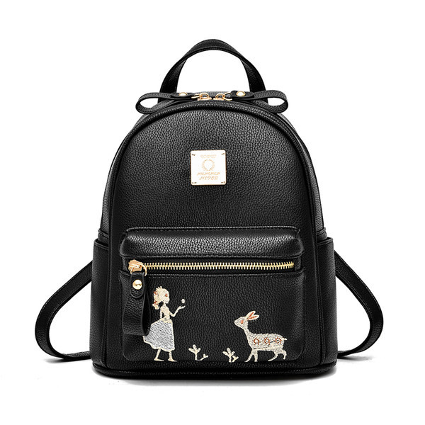 Νέο μοντέλο γυναικείο σακίδιο πλάτης με κέντημα - λευκό και μαύρο χρώμα