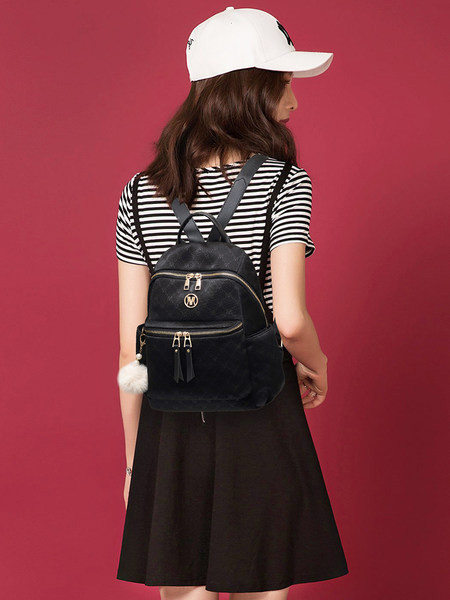 Moteriška tekstilinė kuprinė su raktų laikikliu ir užtrauktuku