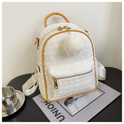 Γυναικείο καρό σακίδιο πλάτης σε πολλά χρώματα με πούπουλο