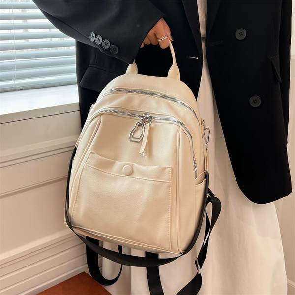 Naujo modelio moteriška odinė kuprinė su keliais skyreliais