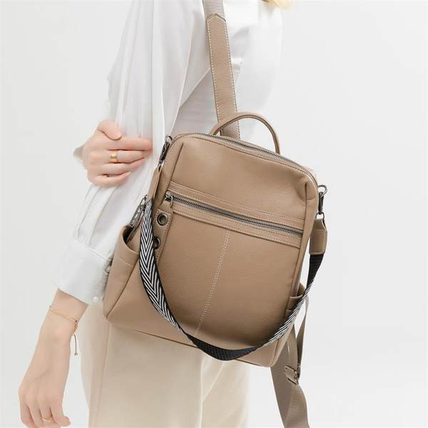 Stílusos női hátizsák ökobőrből, cipzárral