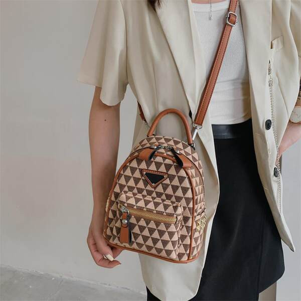 Moteriška moderni tekstilinė kuprinė su priekine kišene ir užtrauktuku