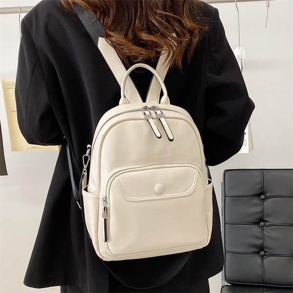 Keturių madingų spalvų paprasta moteriška kuprinė su užtrauktuku