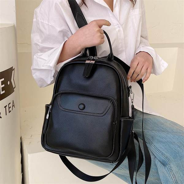 Keturių madingų spalvų paprasta moteriška kuprinė su užtrauktuku