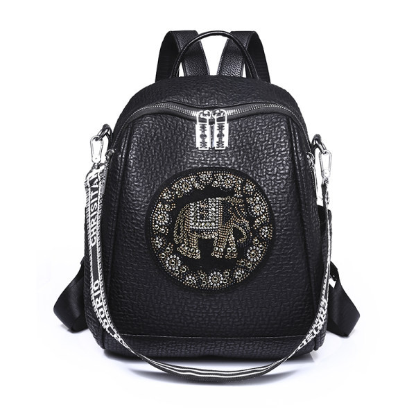 Naiste musta värvi dekoratiivkividega seljakott