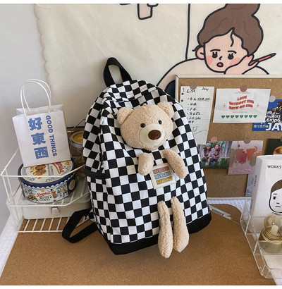 Moteriška tekstilinė kuprinė su 3D meškiuko dekoracija