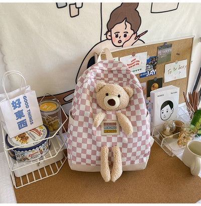 Moteriška tekstilinė kuprinė su 3D meškiuko dekoracija