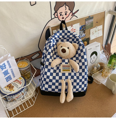 Moteriška tekstilinė kuprinė su 3D meškiuko dekoracija