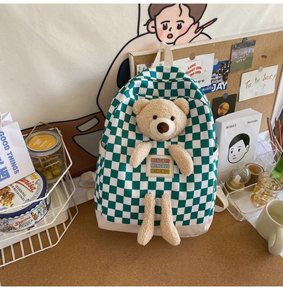 Moteriška tekstilinė kuprinė su 3D meškiuko dekoracija