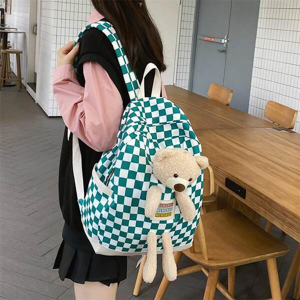 Moteriška tekstilinė kuprinė su 3D meškiuko dekoracija