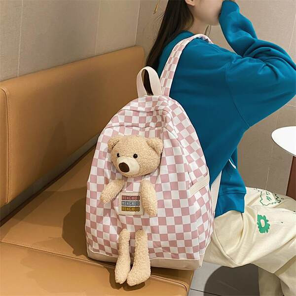 Moteriška tekstilinė kuprinė su 3D meškiuko dekoracija