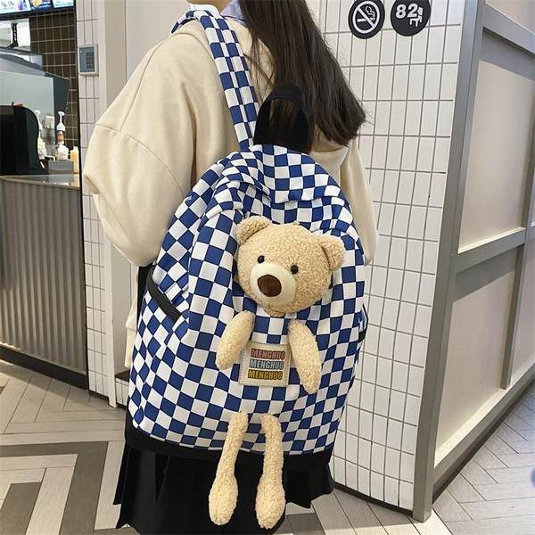 Moteriška tekstilinė kuprinė su 3D meškiuko dekoracija