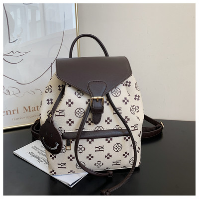 Μοντέρνο γυναικείο σακίδιο πλάτης με μπροστινή τσέπη - λευκό και καφέ χρώμα