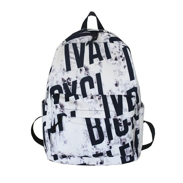 Női alkalmi hátizsák fekete-fehér felirattal
