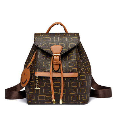 Γυναικείο σακίδιο πλάτης από οικολογικό δέρμα με επιγραφή και αγκράφα