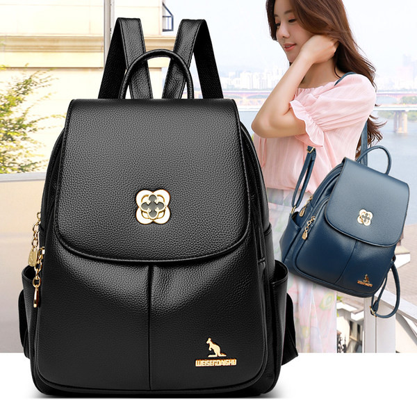 Καθημερινό σακίδιο πλάτης από οικολογικό δέρμα με μεταλλικό κούμπωμα