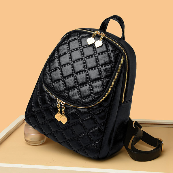 Νέο δερμάτινο μαύρο γυναικείο σακίδιο πλάτης