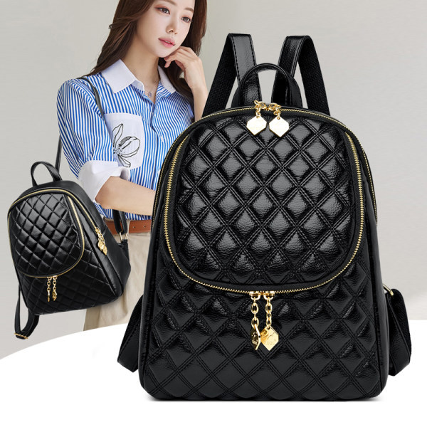 Νέο δερμάτινο μαύρο γυναικείο σακίδιο πλάτης