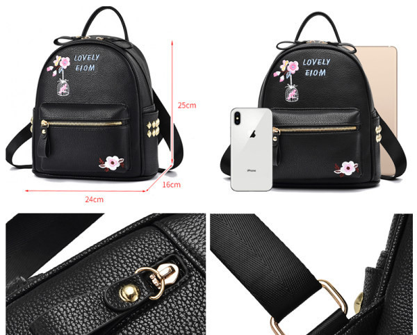 Casual γυναικείο έκο δερμάτινο σακίδιο πλάτης με κέντημα