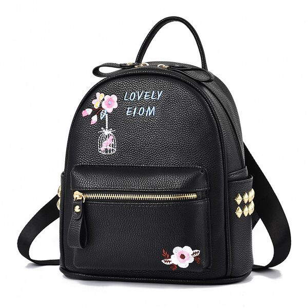 Casual γυναικείο έκο δερμάτινο σακίδιο πλάτης με κέντημα