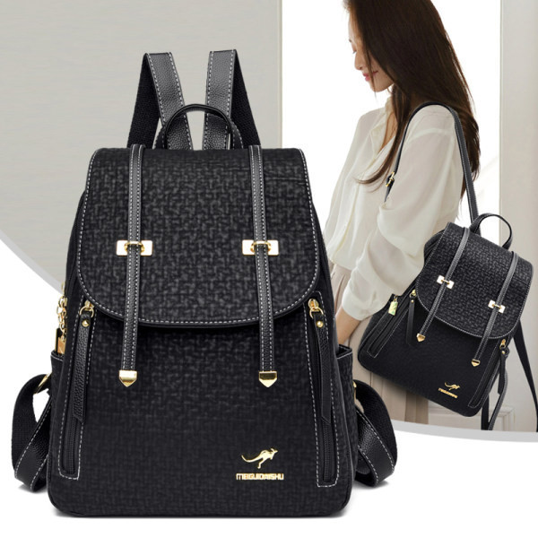 Γυναικείο σακίδιο πλάτης casual από οικολογικό δέρμα με μεταλλικό κούμπωμα