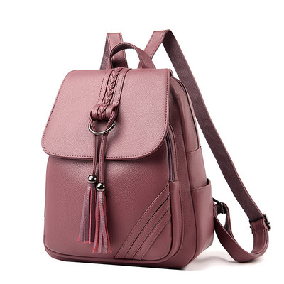 Γυναικείο δερμάτινο σακίδιο πλάτης με φούντες