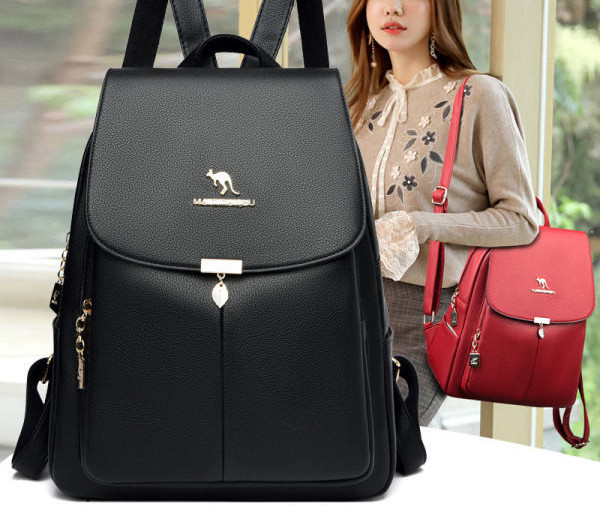 Moodne naiste nahast seljakott mitme lahtri ja taskuga