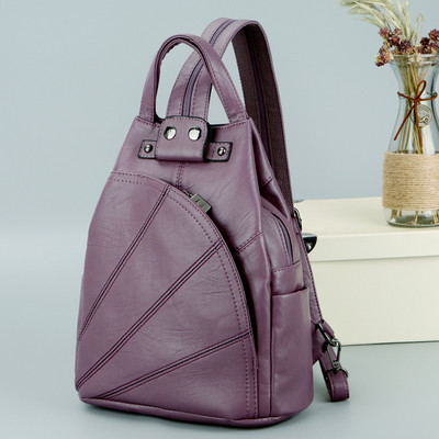 Νέο δερμάτινο γυναικείο σακίδιο πλάτης με διακοσμητικό φερμουάρ