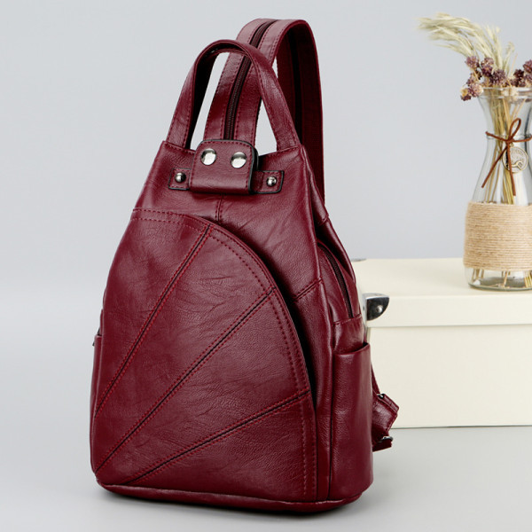 Νέο δερμάτινο γυναικείο σακίδιο πλάτης με διακοσμητικό φερμουάρ