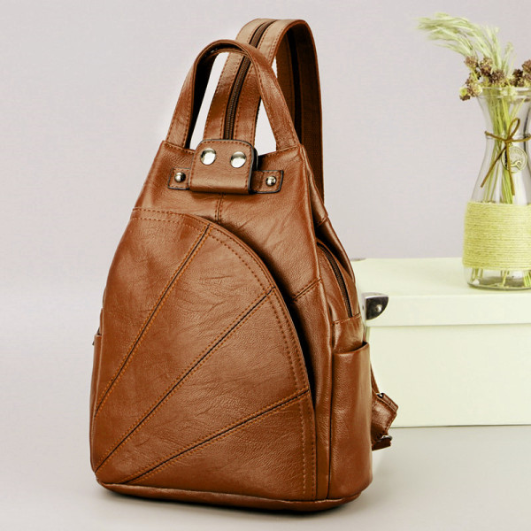 Νέο δερμάτινο γυναικείο σακίδιο πλάτης με διακοσμητικό φερμουάρ