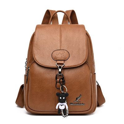 Νέο μοντέλο γυναικείο δερμάτινο σακίδιο πλάτης με μπρελόκ