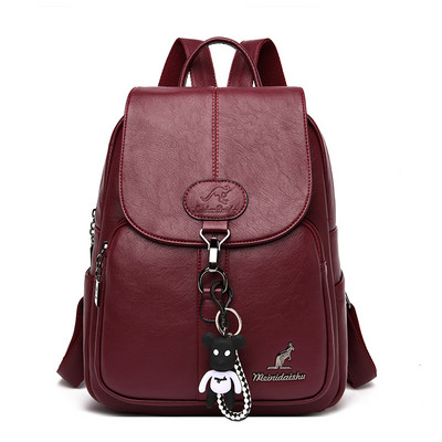 Νέο μοντέλο γυναικείο δερμάτινο σακίδιο πλάτης με μπρελόκ