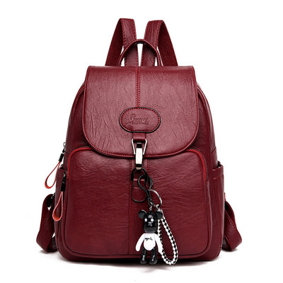 Νέο μοντέλο γυναικείο δερμάτινο σακίδιο πλάτης με μπρελόκ