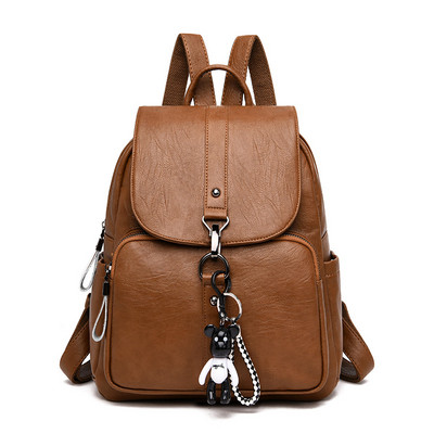 Νέο μοντέλο γυναικείο δερμάτινο σακίδιο πλάτης με μπρελόκ