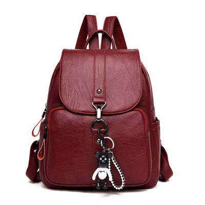 Νέο μοντέλο γυναικείο δερμάτινο σακίδιο πλάτης με μπρελόκ