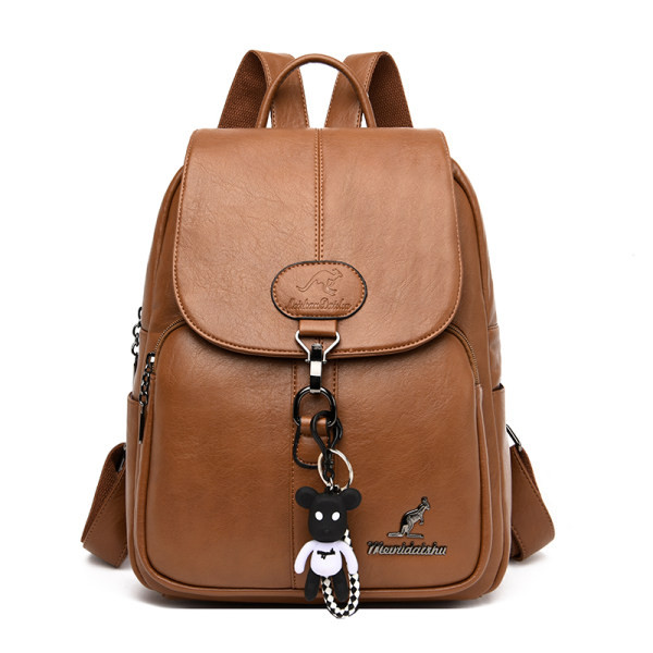 Νέο μοντέλο γυναικείο δερμάτινο σακίδιο πλάτης με μπρελόκ