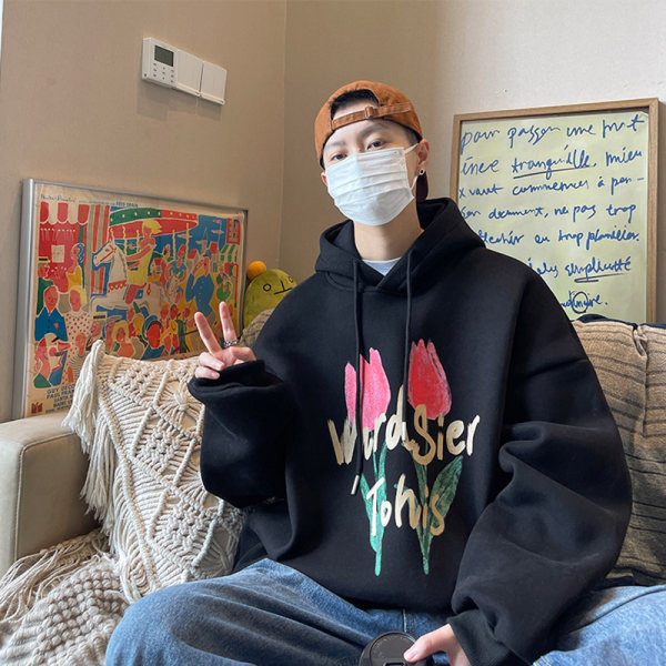 Ανδρικό αθλητικό φούτερ με κουκούλα και πολύχρωμη στάμπα