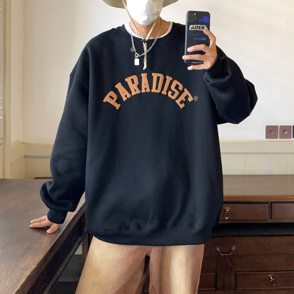 Ümara kaelusega ja pealdisega meeste avar dressipluus