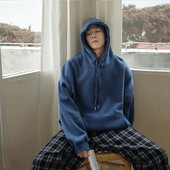 Μονόχρωμο ανδρικό φούτερ με κουκούλα και κορδόνια νέο μοντέλο