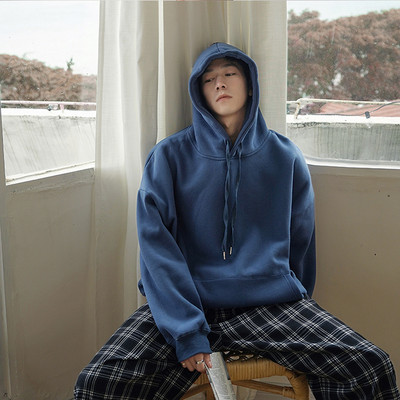 Μονόχρωμο ανδρικό φούτερ με κουκούλα και κορδόνια νέο μοντέλο