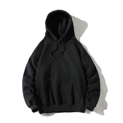 Μονόχρωμο ανδρικό φούτερ με κουκούλα και κορδόνια νέο μοντέλο