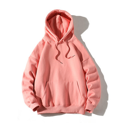 Μονόχρωμο ανδρικό φούτερ με κουκούλα και κορδόνια νέο μοντέλο