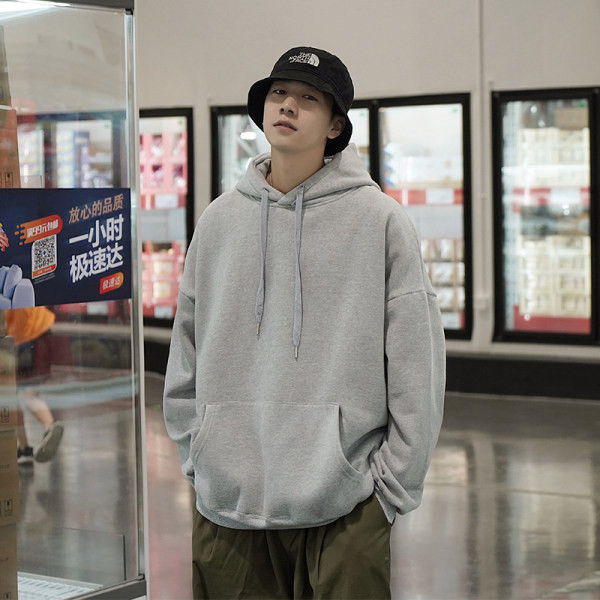 Μονόχρωμο ανδρικό φούτερ με κουκούλα και κορδόνια νέο μοντέλο