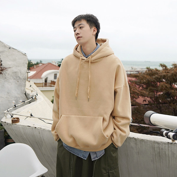 Μονόχρωμο ανδρικό φούτερ με κουκούλα και κορδόνια νέο μοντέλο