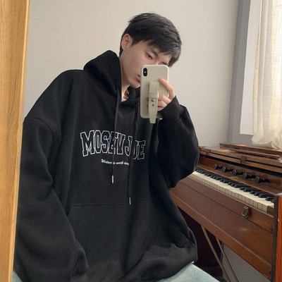 Φαρδύ μοντέλο ανδρικό φούτερ με στάμπα και κουκούλα