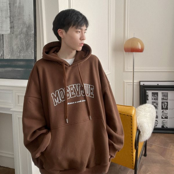 Φαρδύ μοντέλο ανδρικό φούτερ με στάμπα και κουκούλα