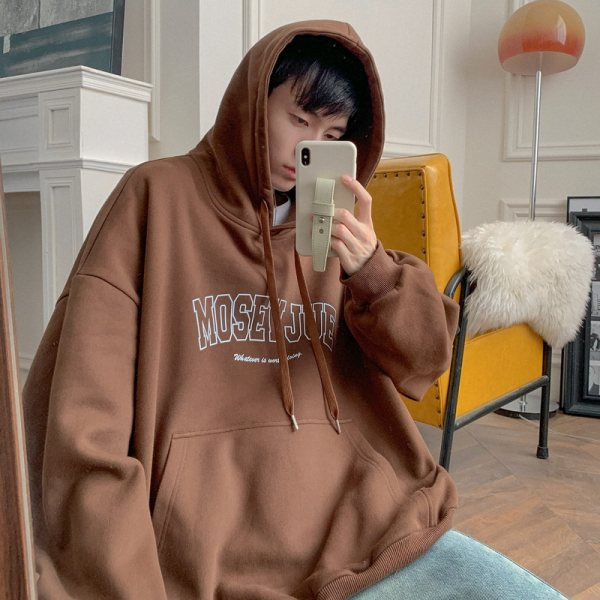 Φαρδύ μοντέλο ανδρικό φούτερ με στάμπα και κουκούλα